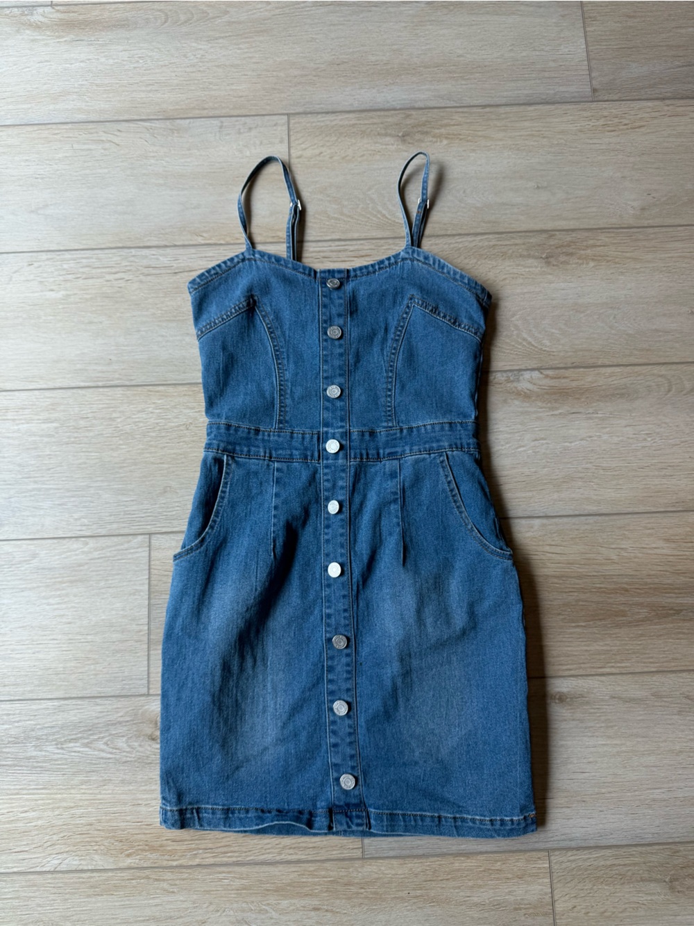 Missguided Blue Denim Button-Front Mini Overall Dress